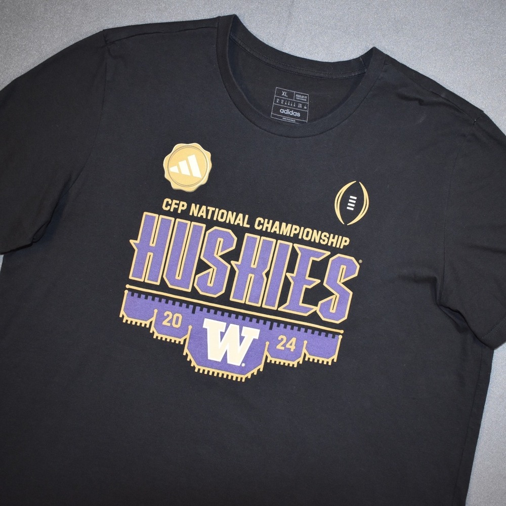Adidas University of Washington CFP National Championship 2024 X-Large Tee Black